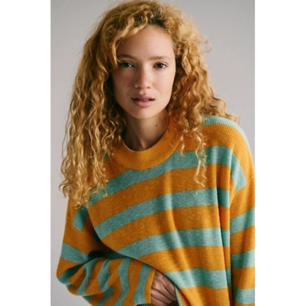 Free People Beach Malibu Surf Sweater Icelandic Poppy Orange Teal‎ Striped Small